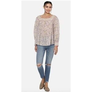 American Eagle Women's Floral Print Square Neck Long Sleeve Peplum Top Sz M NWOT